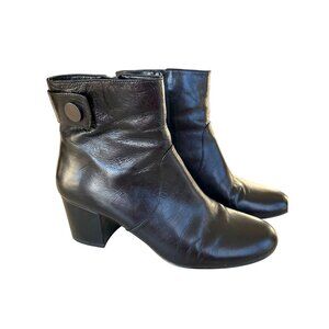 Nine West Black Black Leather Ankle Booties with Block Heel & Side Zipper Size 9